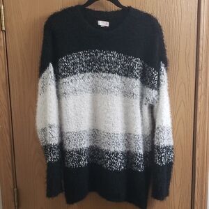 SO Cozy Black and White Striped Sweater